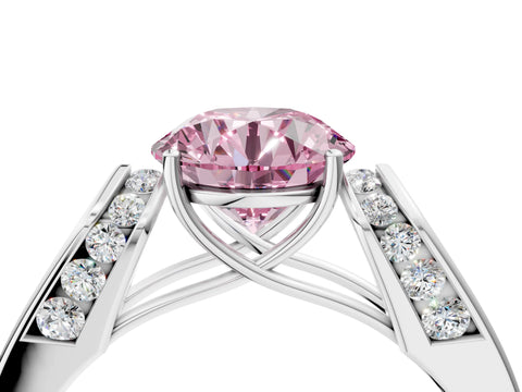 White gold Fancy Pink Round Cut Cut Diamond Channel Set Solitaire Ring with Four-Prong Setting_4