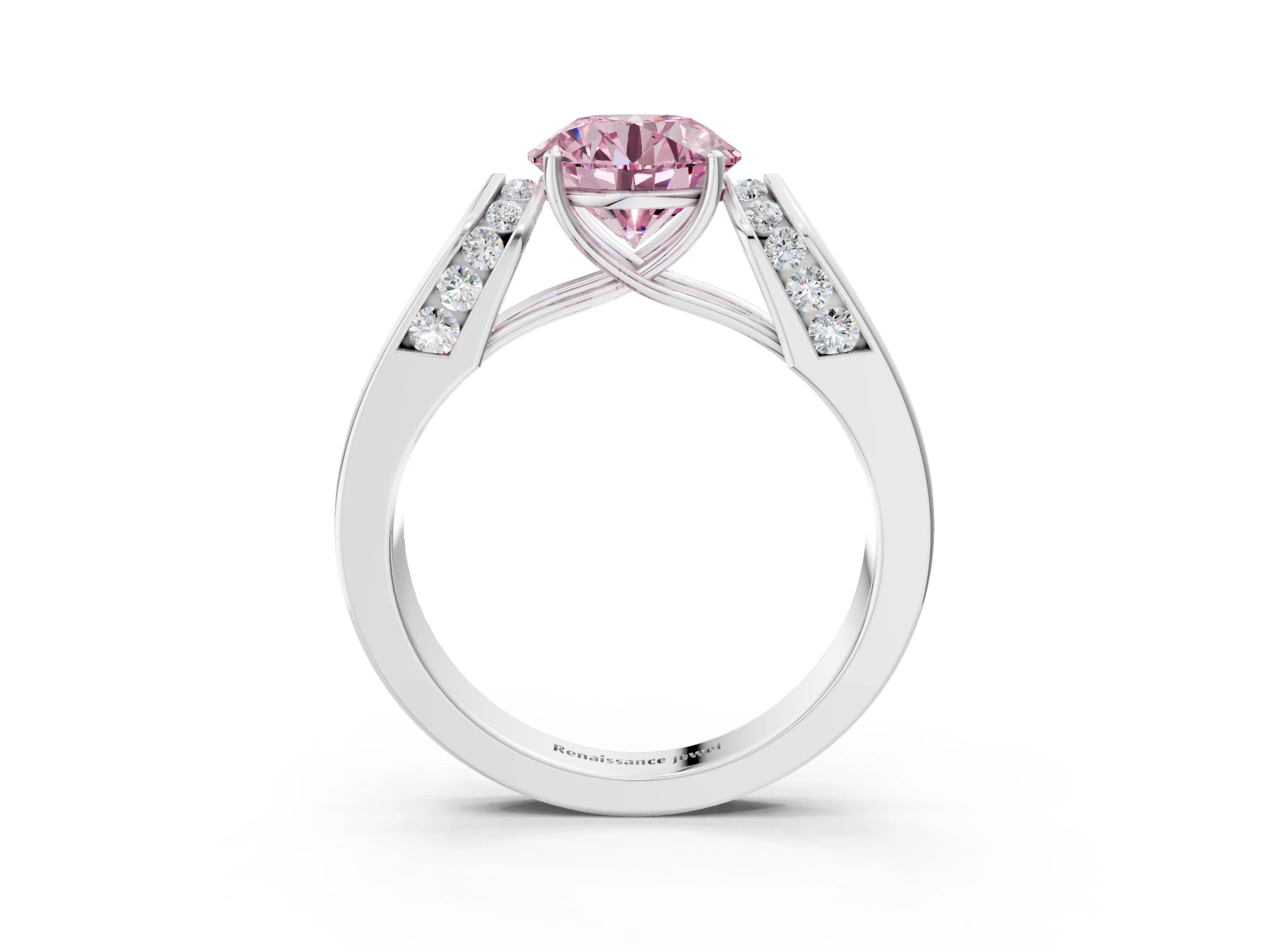 White gold Fancy Pink Round Cut Cut Diamond Channel Set Solitaire Ring with Four-Prong Setting_87
