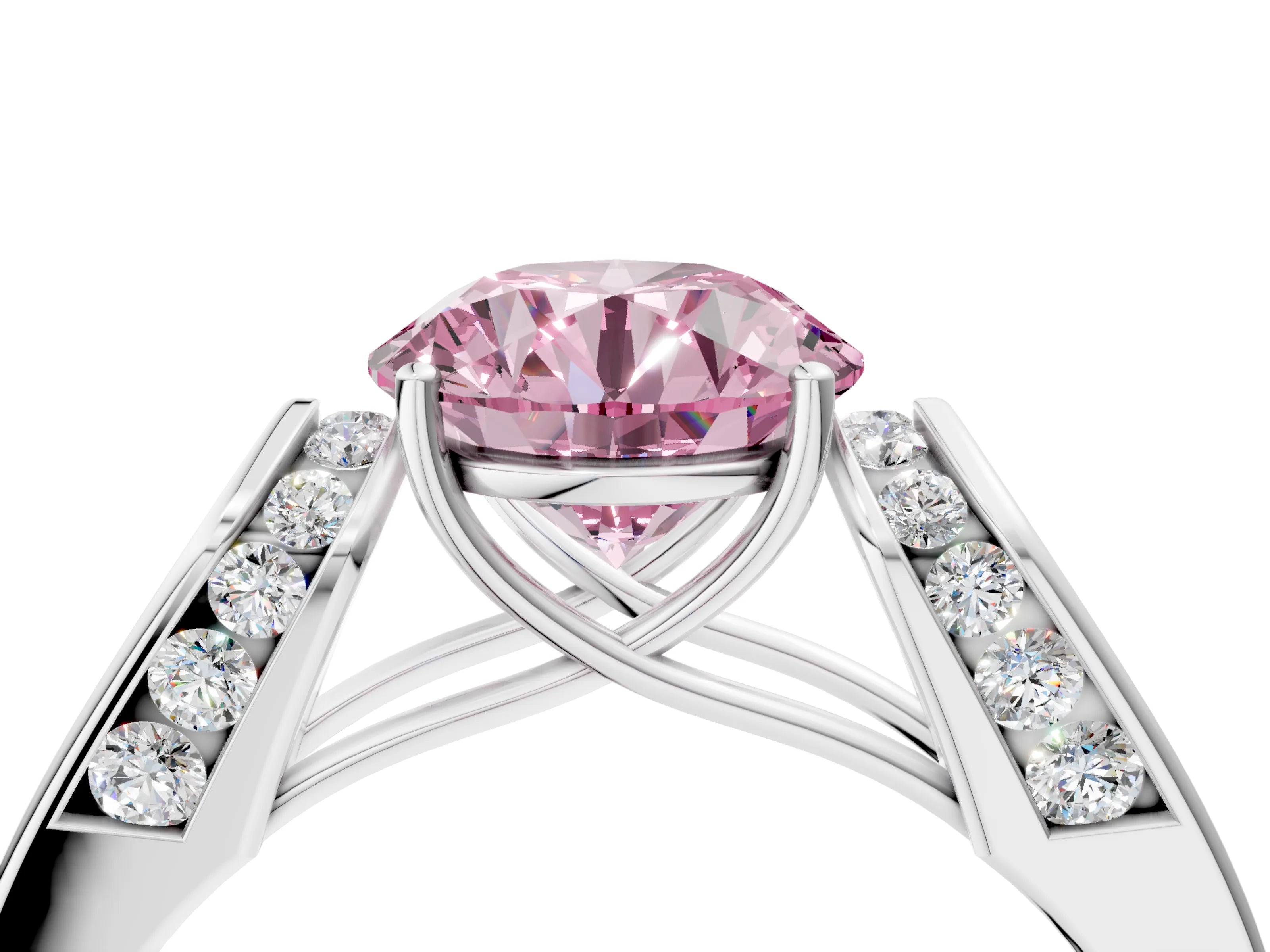 White gold Fancy Pink Round Cut Cut Diamond Channel Set Solitaire Ring with Four-Prong Setting_88