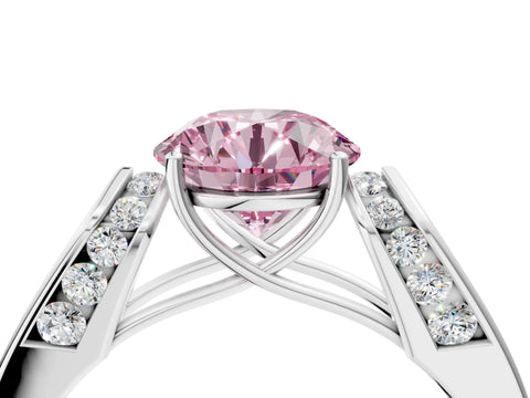 White gold Fancy Pink Round Cut Cut Diamond Channel Set Solitaire Ring with Four-Prong Setting_88