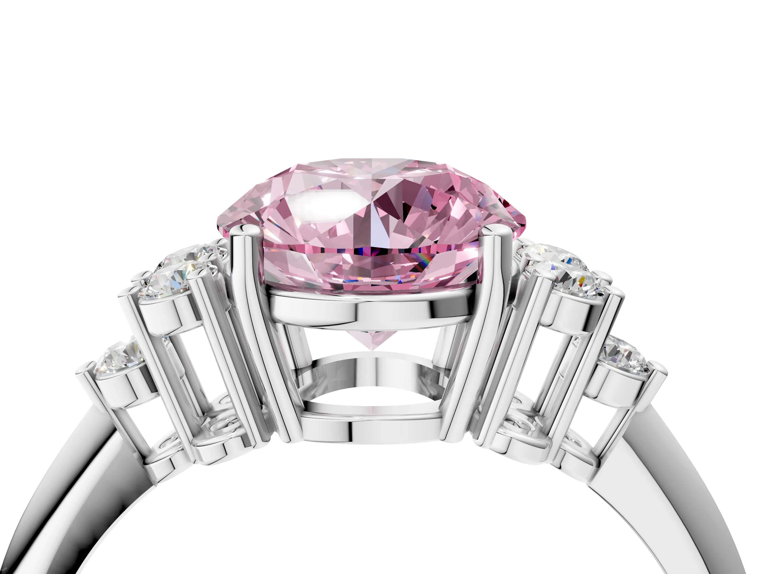 White gold Fancy Pink Round Cut Cut Diamond Cluster Ring with Solitaire Band and Four-Prong Setting_16