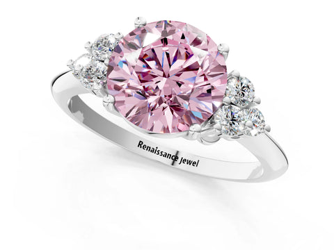 White gold Fancy Pink Round Cut Cut Diamond Cluster Ring with Solitaire Band and Four-Prong Setting_1