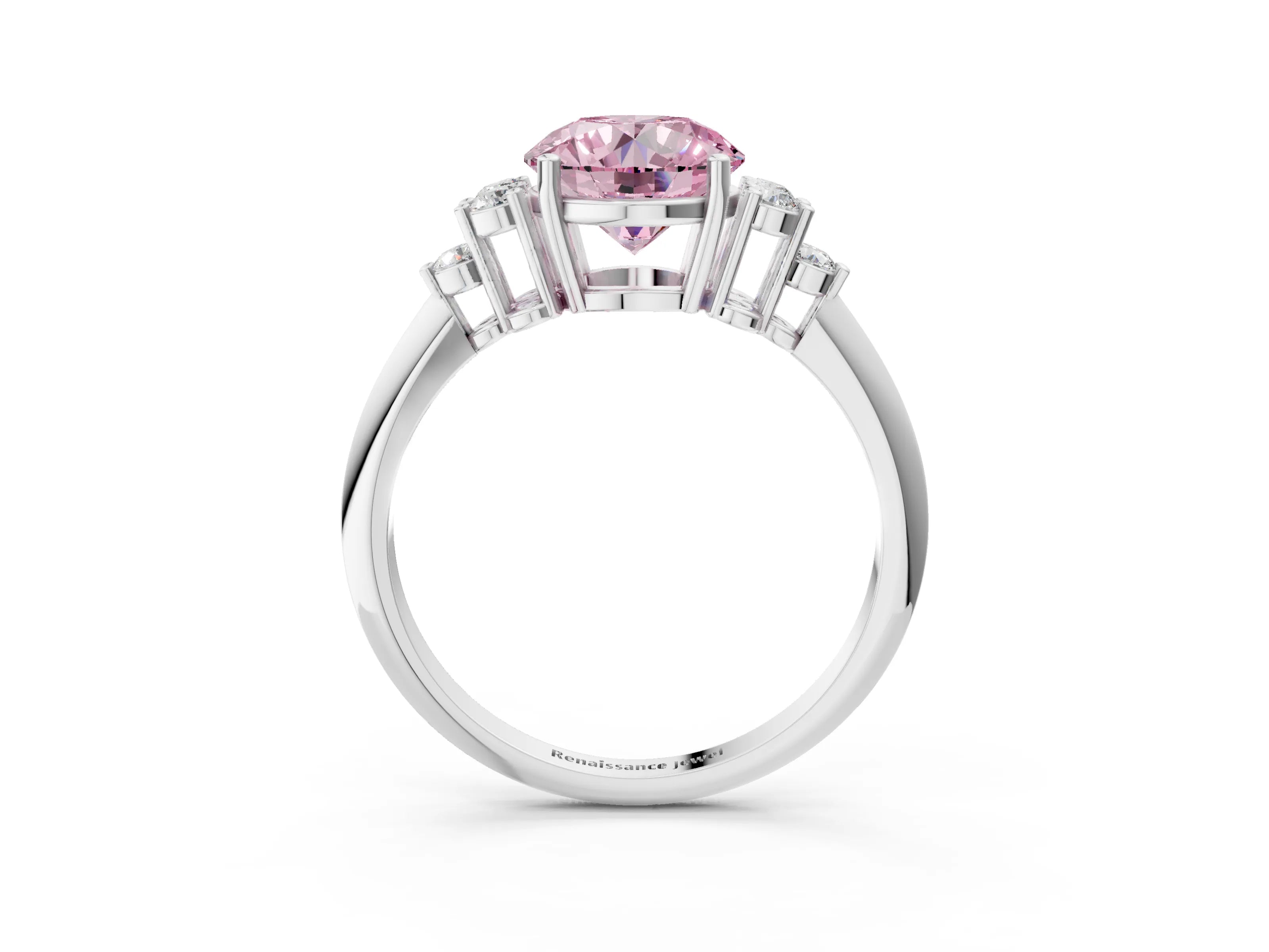White gold Fancy Pink Round Cut Cut Diamond Cluster Ring with Solitaire Band and Four-Prong Setting_3