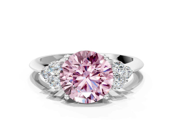 White gold Fancy Pink Round Cut Cut Diamond Cluster Ring with Solitaire Band and Four-Prong Setting