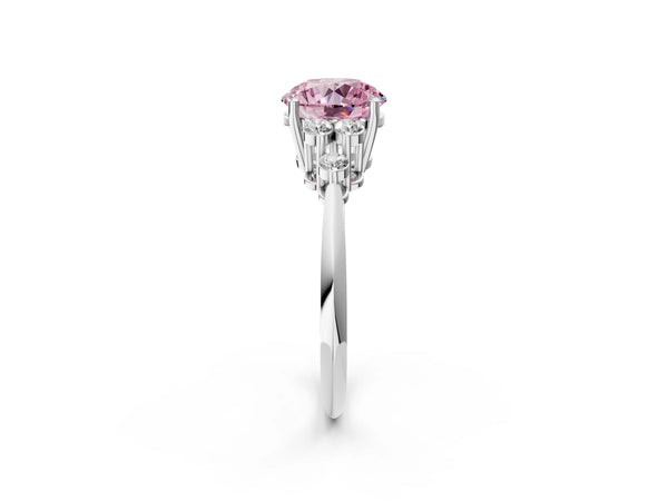 White gold Fancy Pink Round Cut Cut Diamond Cluster Ring with Solitaire Band and Four-Prong Setting