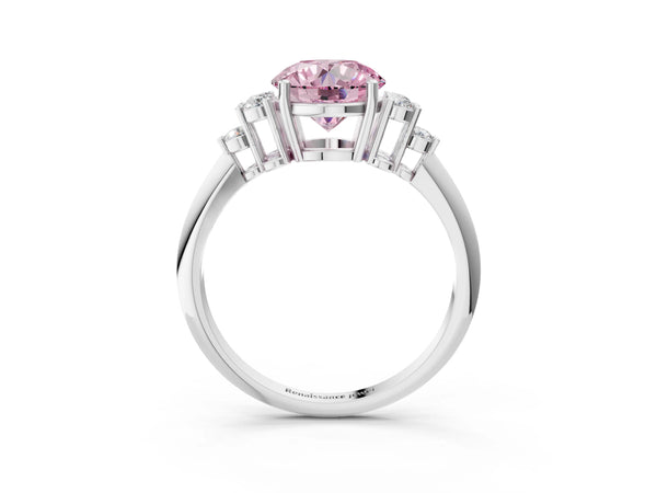 White gold Fancy Pink Round Cut Cut Diamond Cluster Ring with Solitaire Band and Four-Prong Setting