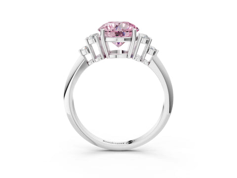 White gold Fancy Pink Round Cut Cut Diamond Cluster Ring with Solitaire Band and Four-Prong Setting_3