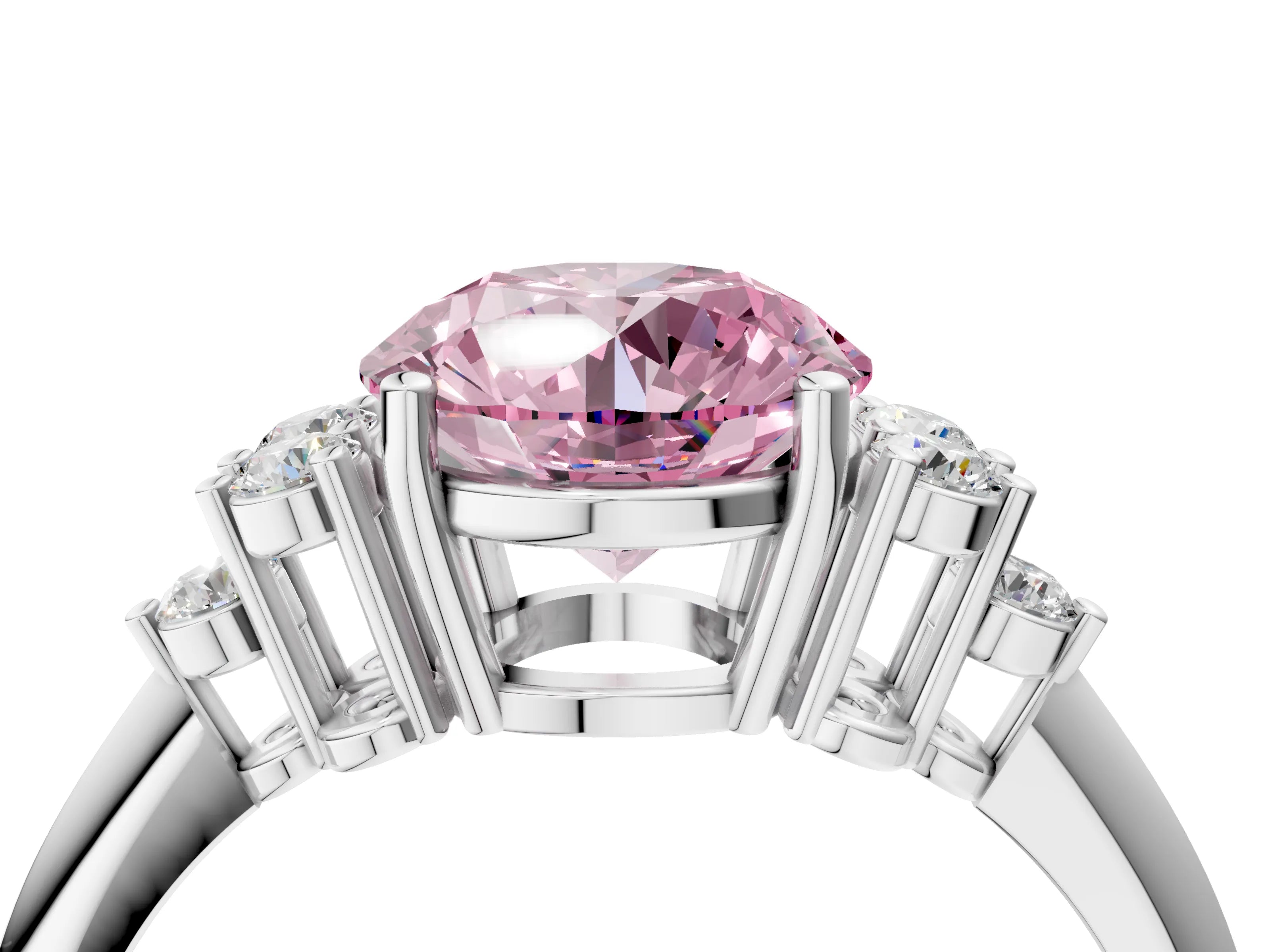 White gold Fancy Pink Round Cut Cut Diamond Cluster Ring with Solitaire Band and Four-Prong Setting_4