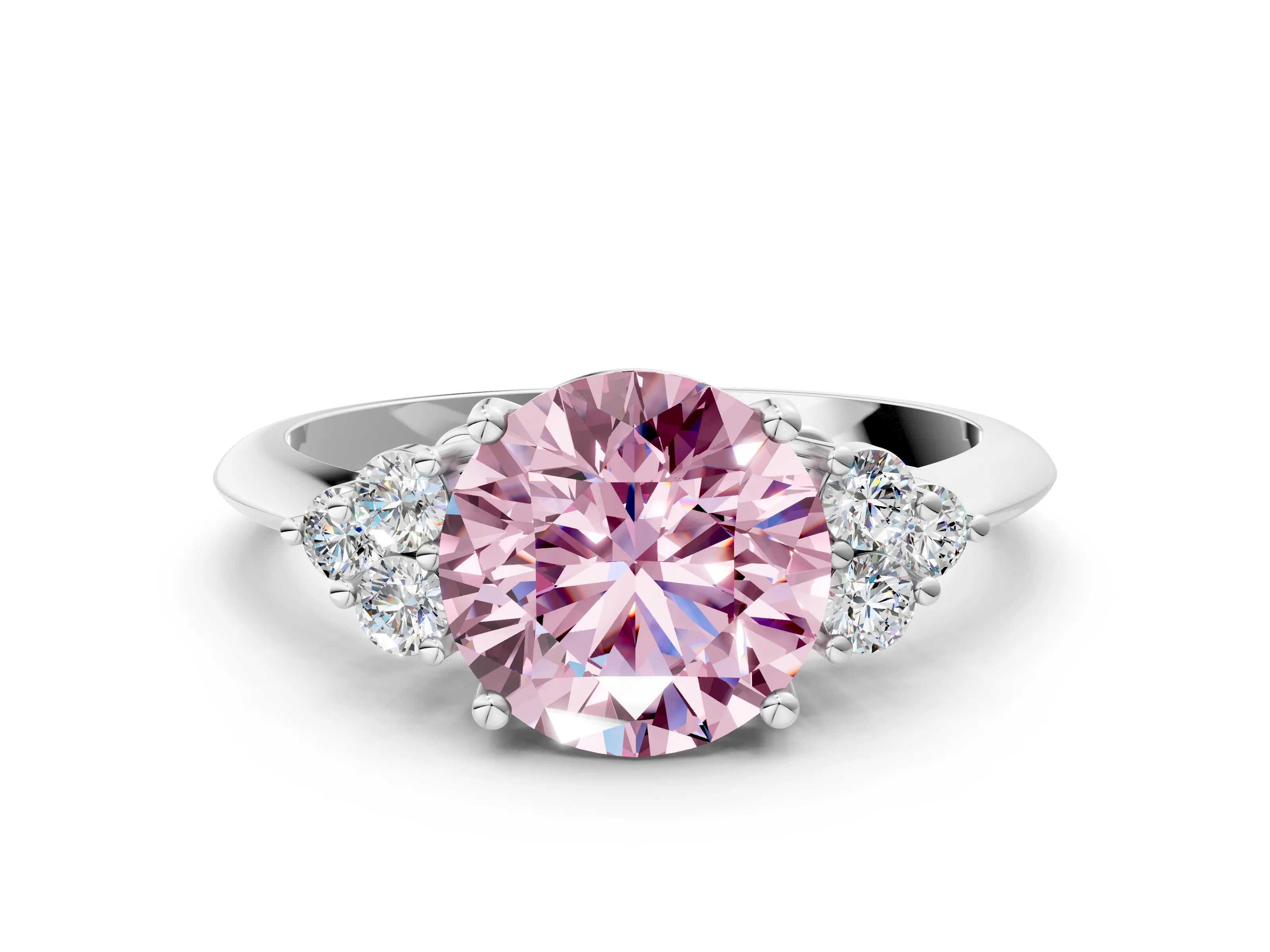 White gold Fancy Pink Round Cut Cut Diamond Cluster Ring with Solitaire Band and Four-Prong Setting