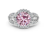 White gold Fancy Pink Round Cut Cut Diamond Halo Engagement Ring with Open Split Pavé Band