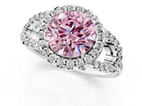 White gold Fancy Pink Round Cut Cut Diamond Halo Engagement Ring with Open Split Pavé Band_1