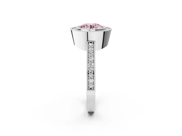 White Gold Round Halo Engagement Ring Setting for Fancy Pink Center - Design RJ-753