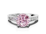 White gold Fancy Pink Round Cut Cut Diamond Milgrain Pave Band Four-Prong Setting Ring_15