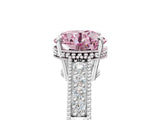 White gold Fancy Pink Round Cut Cut Diamond Milgrain Pave Band Four-Prong Setting Ring_20