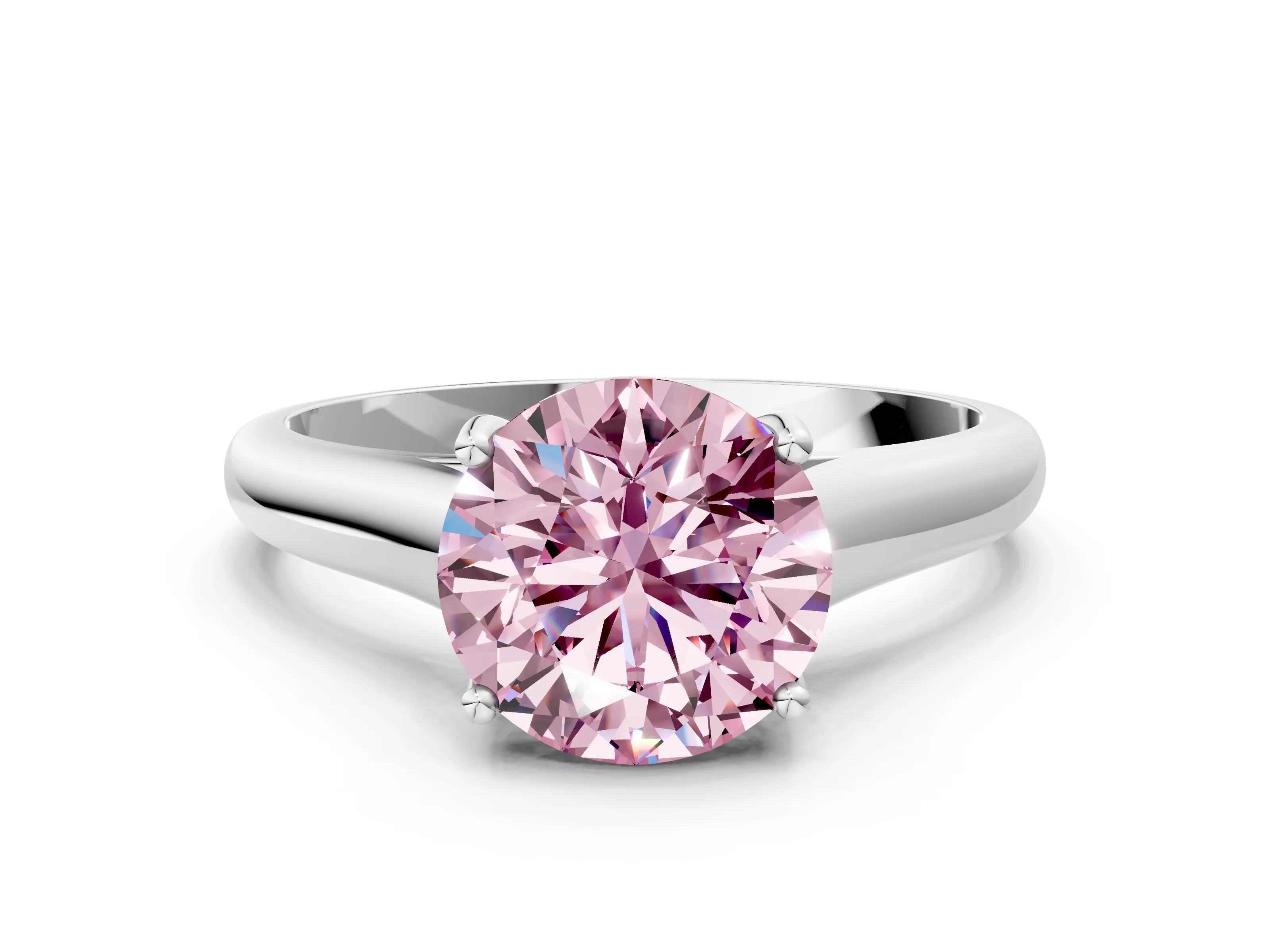 White gold Fancy Pink Round Cut Cut Diamond Solitaire Engagement Ring with Tapered Plain Band and Four-Prong Setting_12