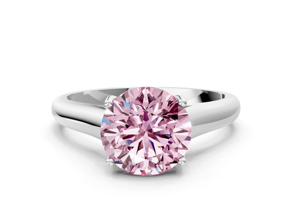 White gold Fancy Pink Round Cut Cut Diamond Solitaire Engagement Ring with Tapered Plain Band and Four-Prong Setting