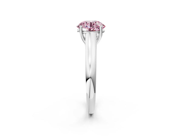 White gold Fancy Pink Round Cut Cut Diamond Solitaire Engagement Ring with Tapered Plain Band and Four-Prong Setting