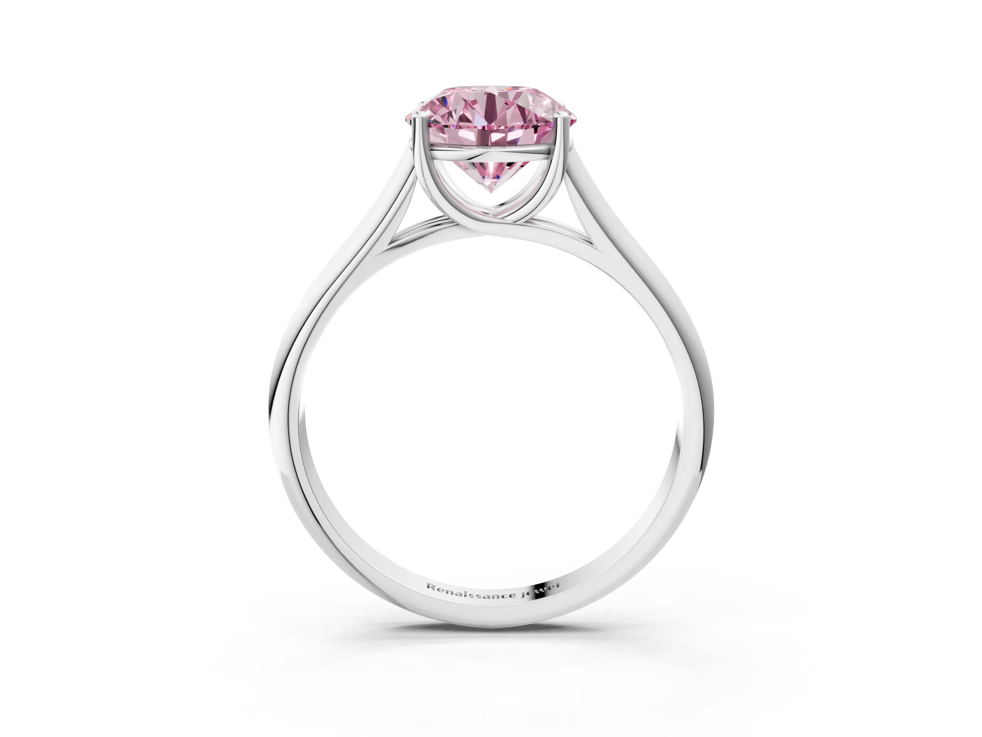 White gold Fancy Pink Round Cut Cut Diamond Solitaire Engagement Ring with Tapered Plain Band and Four-Prong Setting_15