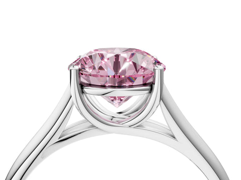 White gold Fancy Pink Round Cut Cut Diamond Solitaire Engagement Ring with Tapered Plain Band and Four-Prong Setting_16