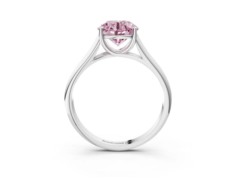 White gold Fancy Pink Round Cut Cut Diamond Solitaire Engagement Ring with Tapered Plain Band and Four-Prong Setting_3