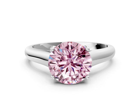White gold Fancy Pink Round Cut Cut Diamond Solitaire Engagement Ring with Tapered Plain Band and Four-Prong Setting