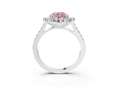 White gold Fancy Pink Round Cut Cut Diamond Sunburst Halo Engagement Ring with Pavé Band_15