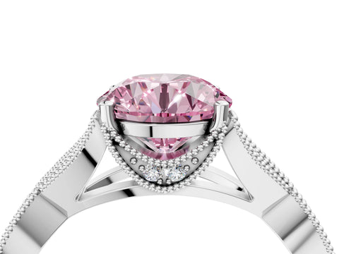 White gold Fancy Pink Round Cut Cut Diamond Twisted Band with Milgrain Pave Setting and Four-Prong Setting_10