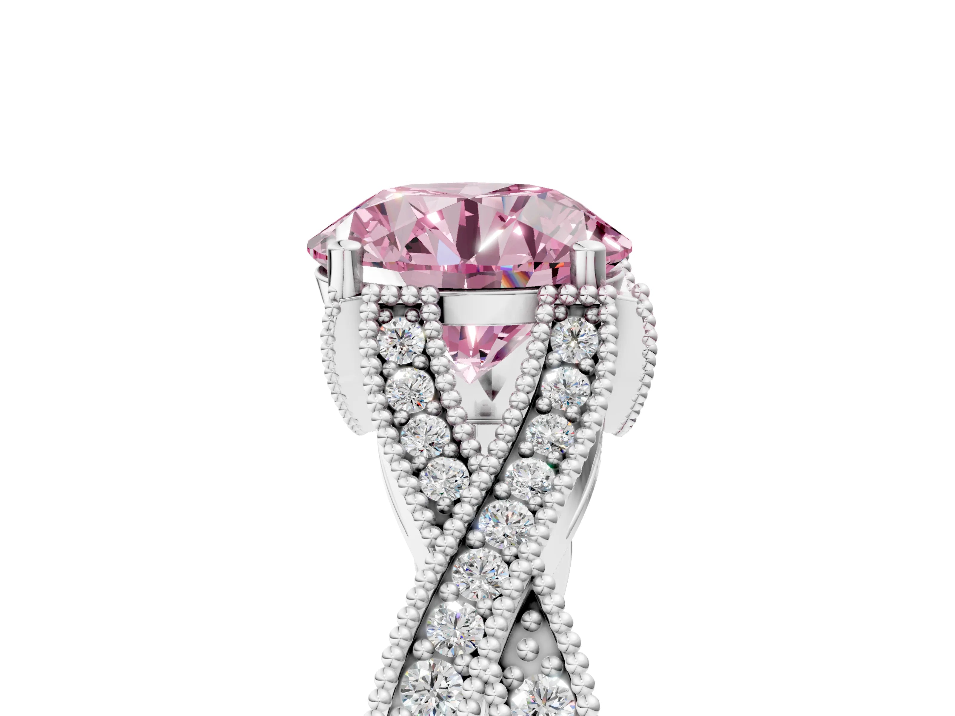 White gold Fancy Pink Round Cut Cut Diamond Twisted Band with Milgrain Pave Setting and Four-Prong Setting_11