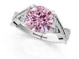 White gold Fancy Pink Round Cut Cut Diamond Twisted Band with Milgrain Pave Setting and Four-Prong Setting_13