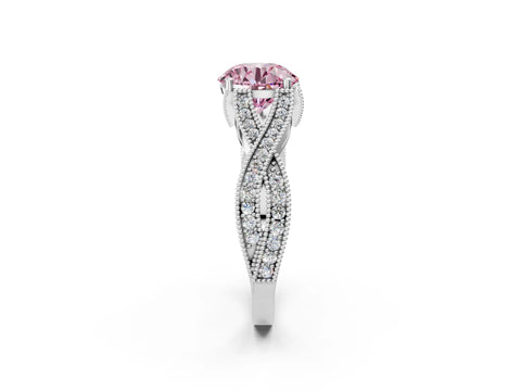 White gold Fancy Pink Round Cut Cut Diamond Twisted Band with Milgrain Pave Setting and Four-Prong Setting_2