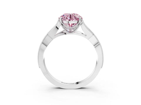 White gold Fancy Pink Round Cut Cut Diamond Twisted Band with Milgrain Pave Setting and Four-Prong Setting_3