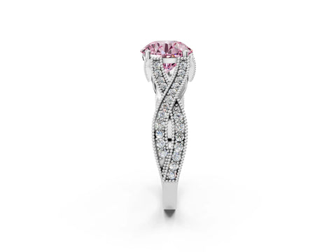 White gold Fancy Pink Round Cut Cut Diamond Twisted Band with Milgrain Pave Setting and Four-Prong Setting_8