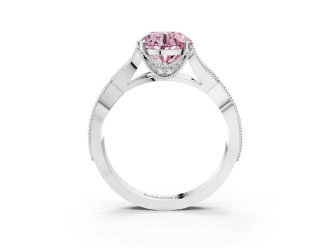 White gold Fancy Pink Round Cut Cut Diamond Twisted Band with Milgrain Pave Setting and Four-Prong Setting_9