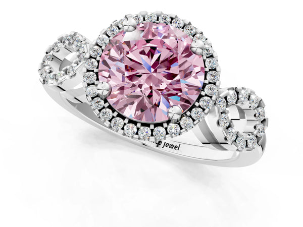 White Gold Round Pave Infinity Halo Engagement Ring Setting for Fancy Pink Center