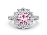 White gold Fancy Pink Round Cut Cut Halo Diamond Pavé Engagement Ring with Milgrain Detailing_12