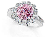 White gold Fancy Pink Round Cut Cut Halo Diamond Pavé Engagement Ring with Milgrain Detailing_13