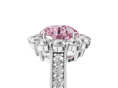 White gold Fancy Pink Round Cut Cut Halo Diamond Pavé Engagement Ring with Milgrain Detailing_17