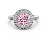 White gold Fancy Pink Round Cut Cut Halo Pavé Diamond Ring