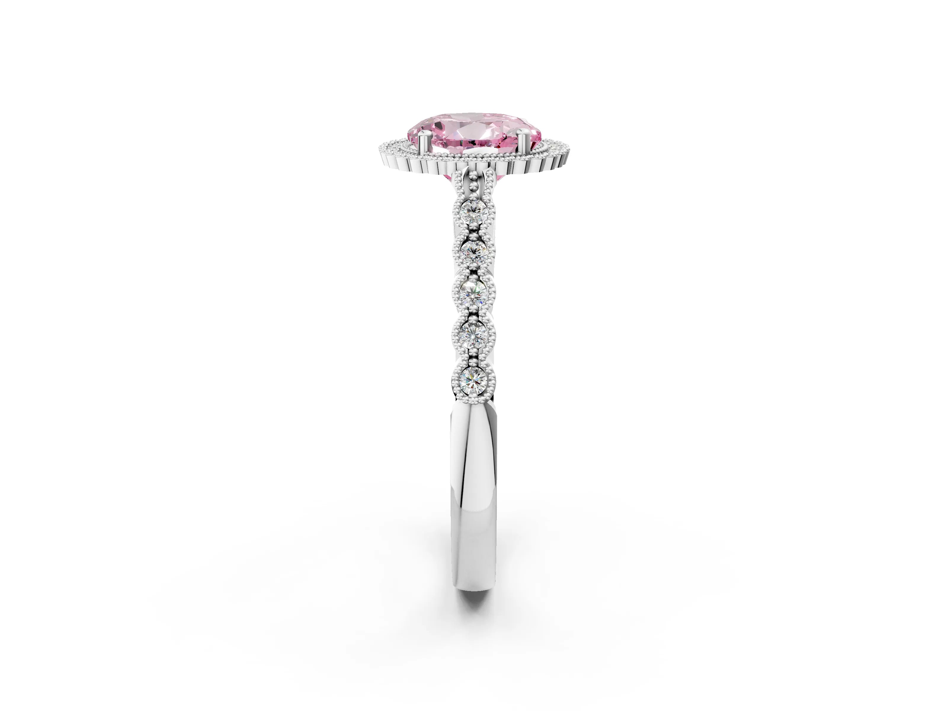 White gold Fancy Pink Round Cut Cut Halo Pavé Solitaire Ring with Milgrain Band_14
