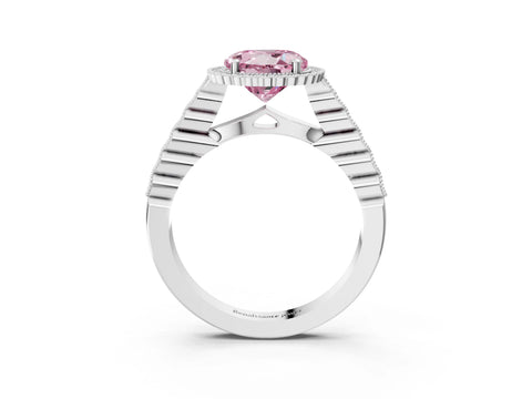 White gold Fancy Pink Round Cut Cut Halo Pavé Solitaire Ring with Milgrain Band_15