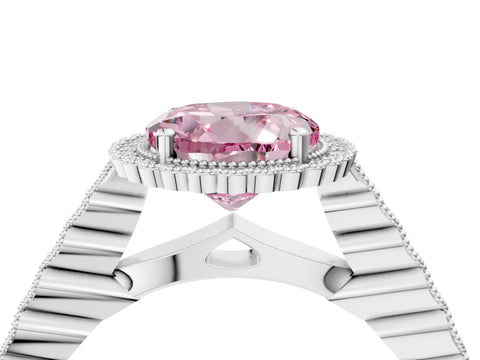 White gold Fancy Pink Round Cut Cut Halo Pavé Solitaire Ring with Milgrain Band_16