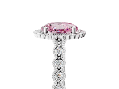 White gold Fancy Pink Round Cut Cut Halo Pavé Solitaire Ring with Milgrain Band_17