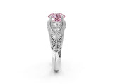 White gold Fancy Pink Round Cut Cut Milgrain Pave Diamond Engagement Ring with Four-Prong Setting_5