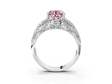 White gold Fancy Pink Round Cut Cut Milgrain Pave Diamond Engagement Ring with Four-Prong Setting_6