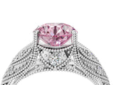 White gold Fancy Pink Round Cut Cut Milgrain Pave Diamond Engagement Ring with Four-Prong Setting_7