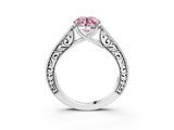 White gold Fancy Pink Round Cut Cut Pave Band Milgrain Solitaire Ring_3