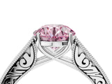 White gold Fancy Pink Round Cut Cut Pave Band Milgrain Solitaire Ring_4