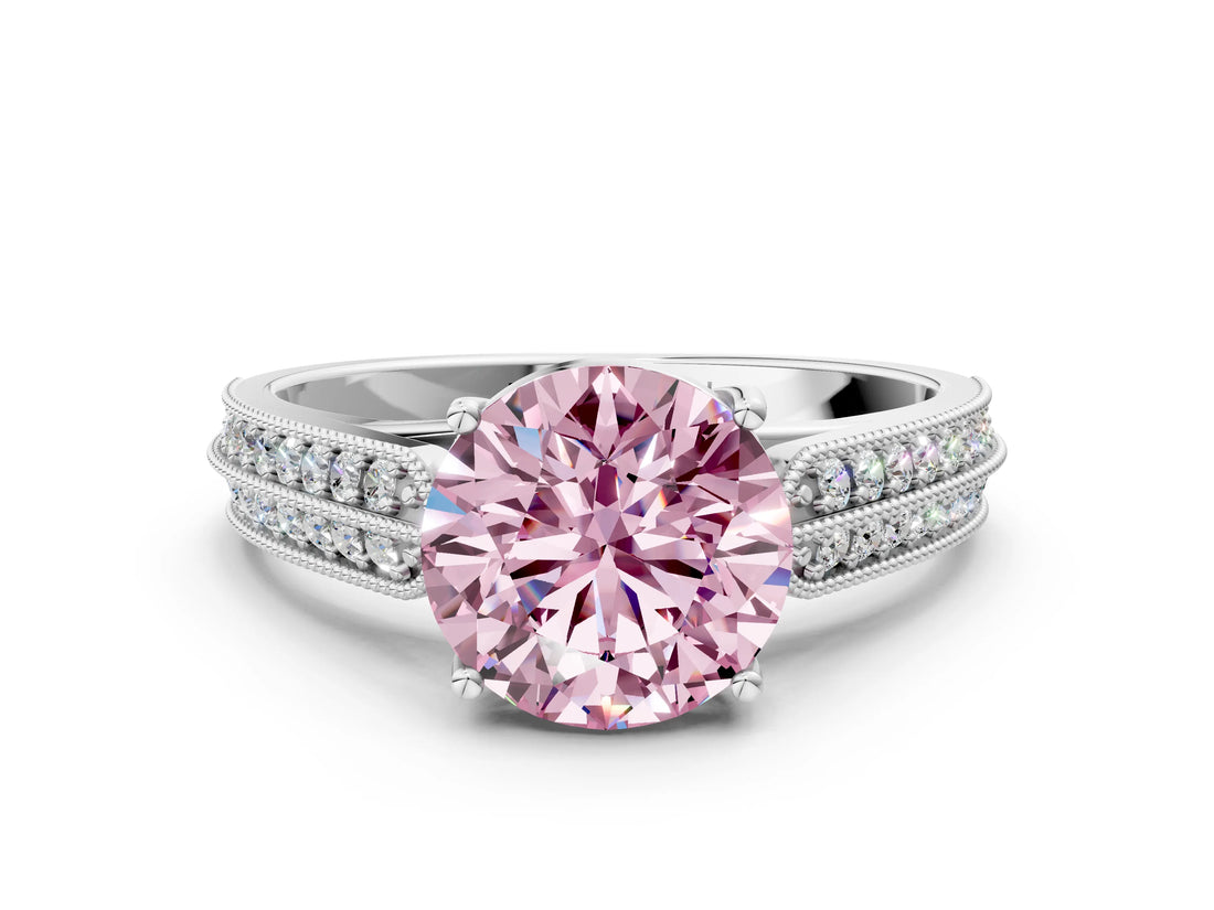 White gold Fancy Pink Round Cut Cut Pave Split Shank Engagement Ring with Four-Prong Setting_24