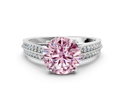 White gold Fancy Pink Round Cut Cut Pave Split Shank Engagement Ring with Four-Prong Setting_24