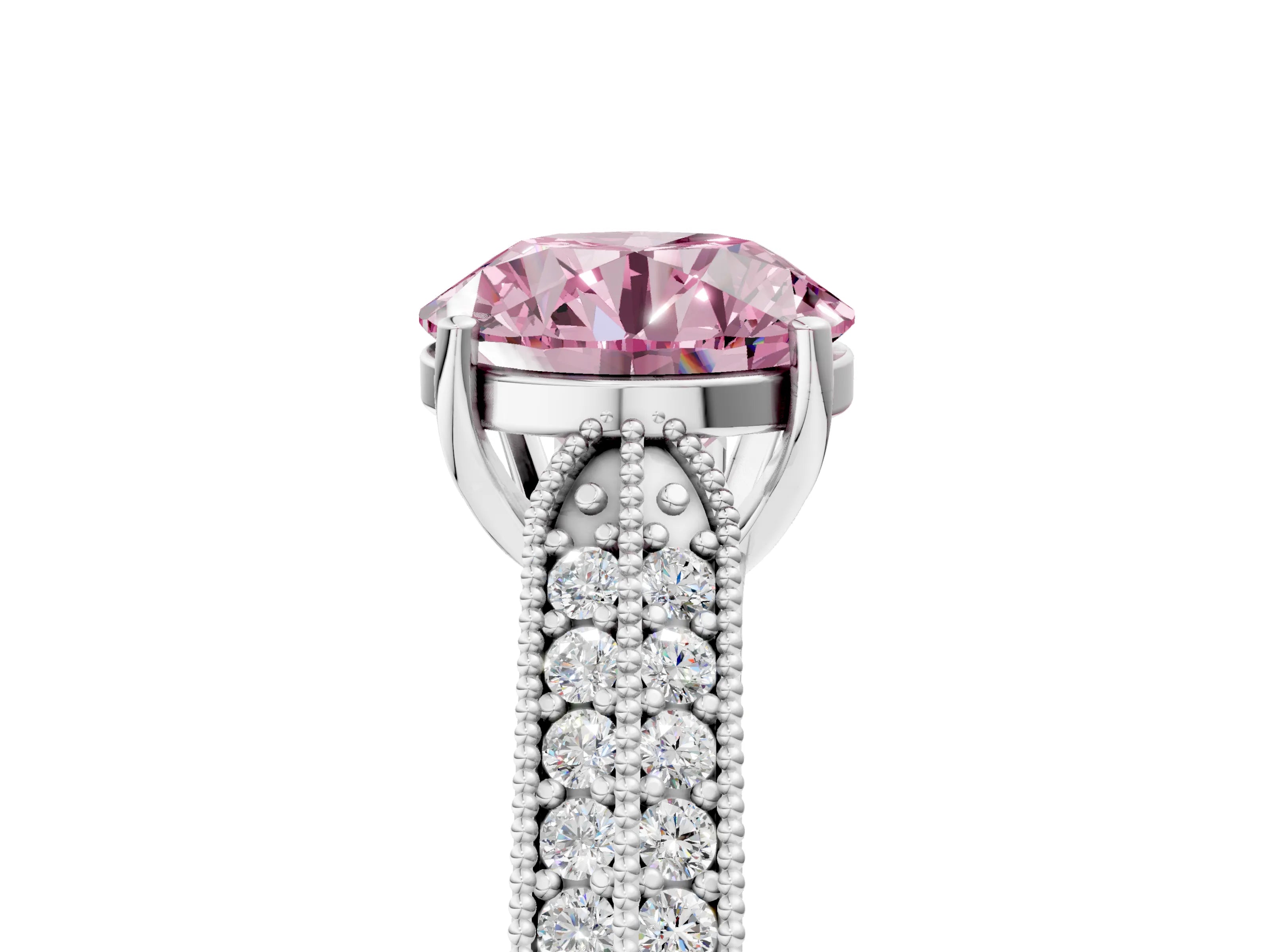 White gold Fancy Pink Round Cut Cut Pave Split Shank Engagement Ring with Four-Prong Setting_29